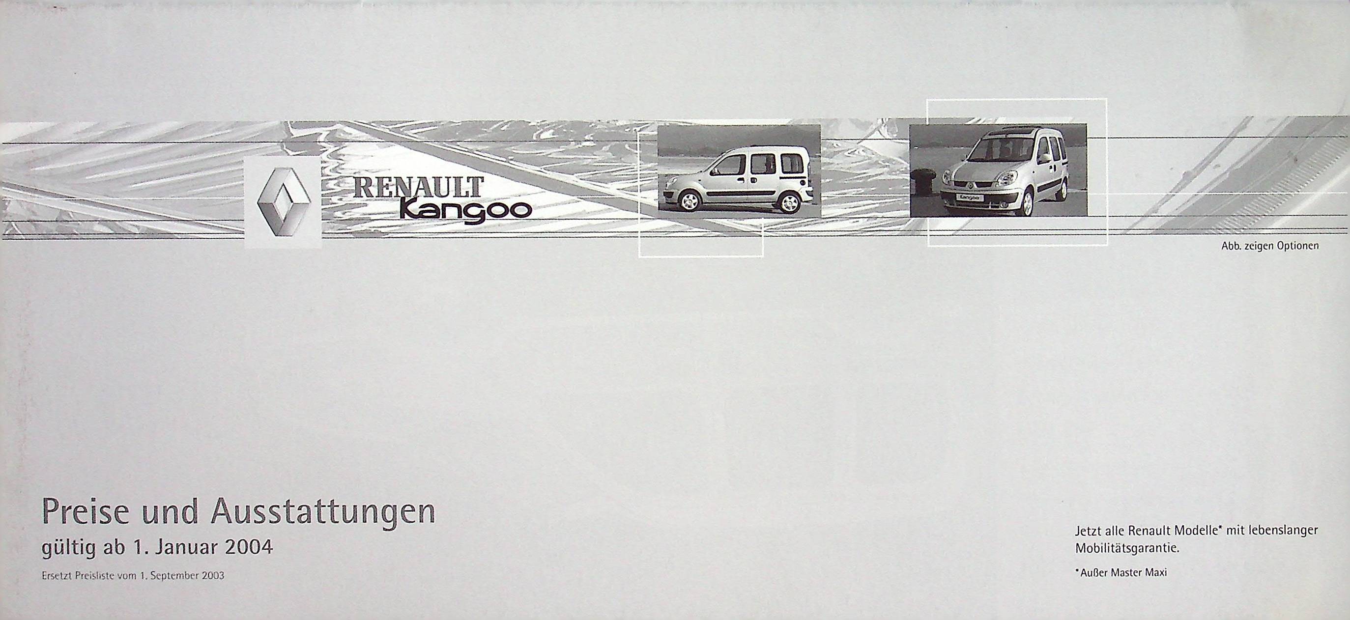 Renault Kangoo - Preise & Extras - Prospekt 01/2004