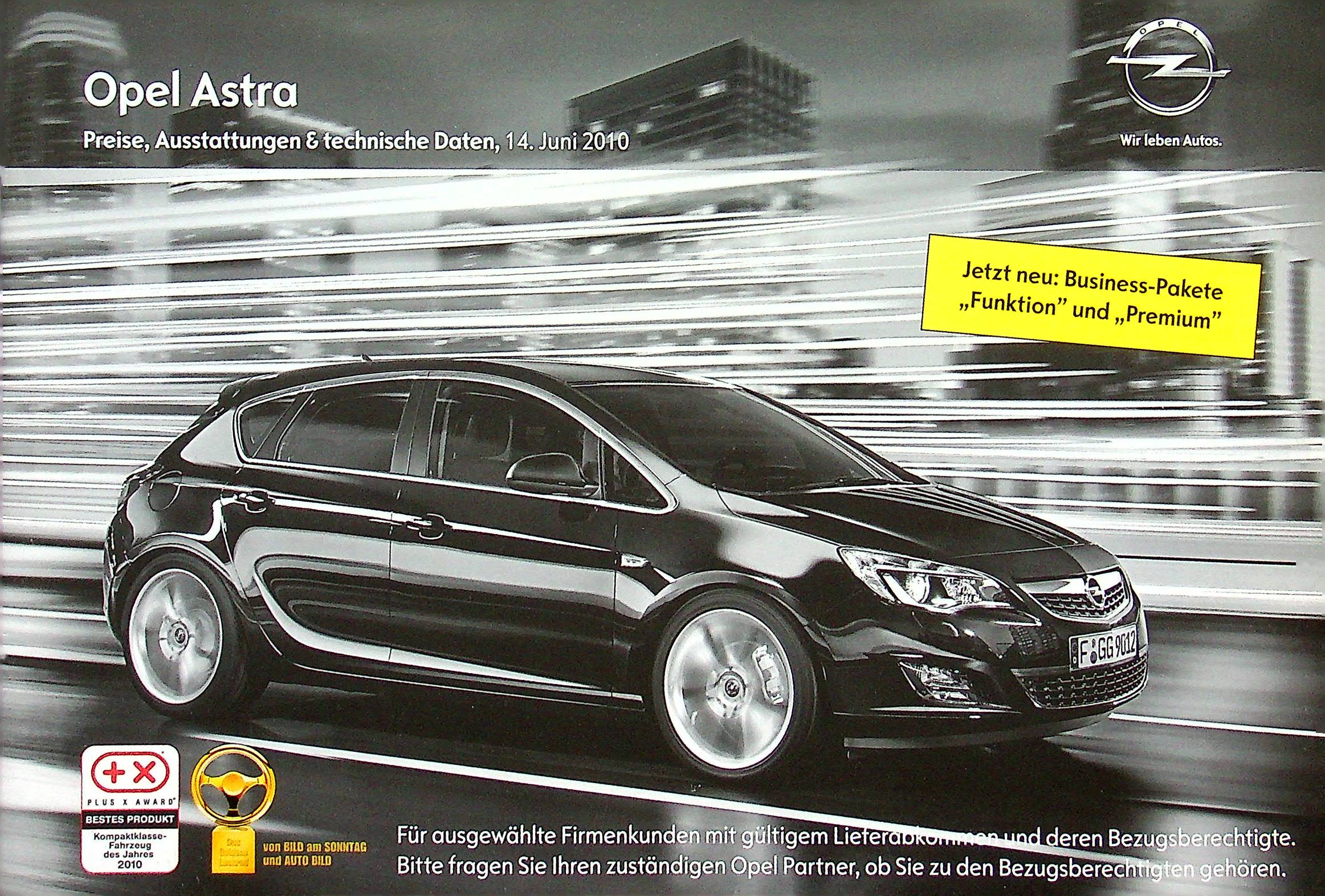Opel Astra J - Preisliste & Extras - Prospekt 06/2010