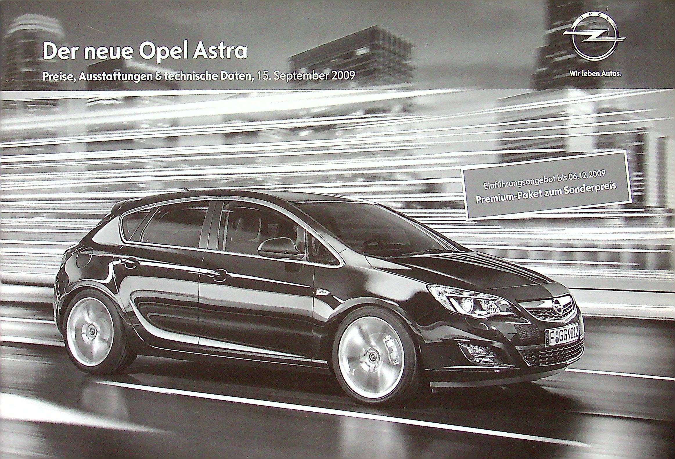 Opel Astra J - Preisliste & Extras - Prospekt 09/2009