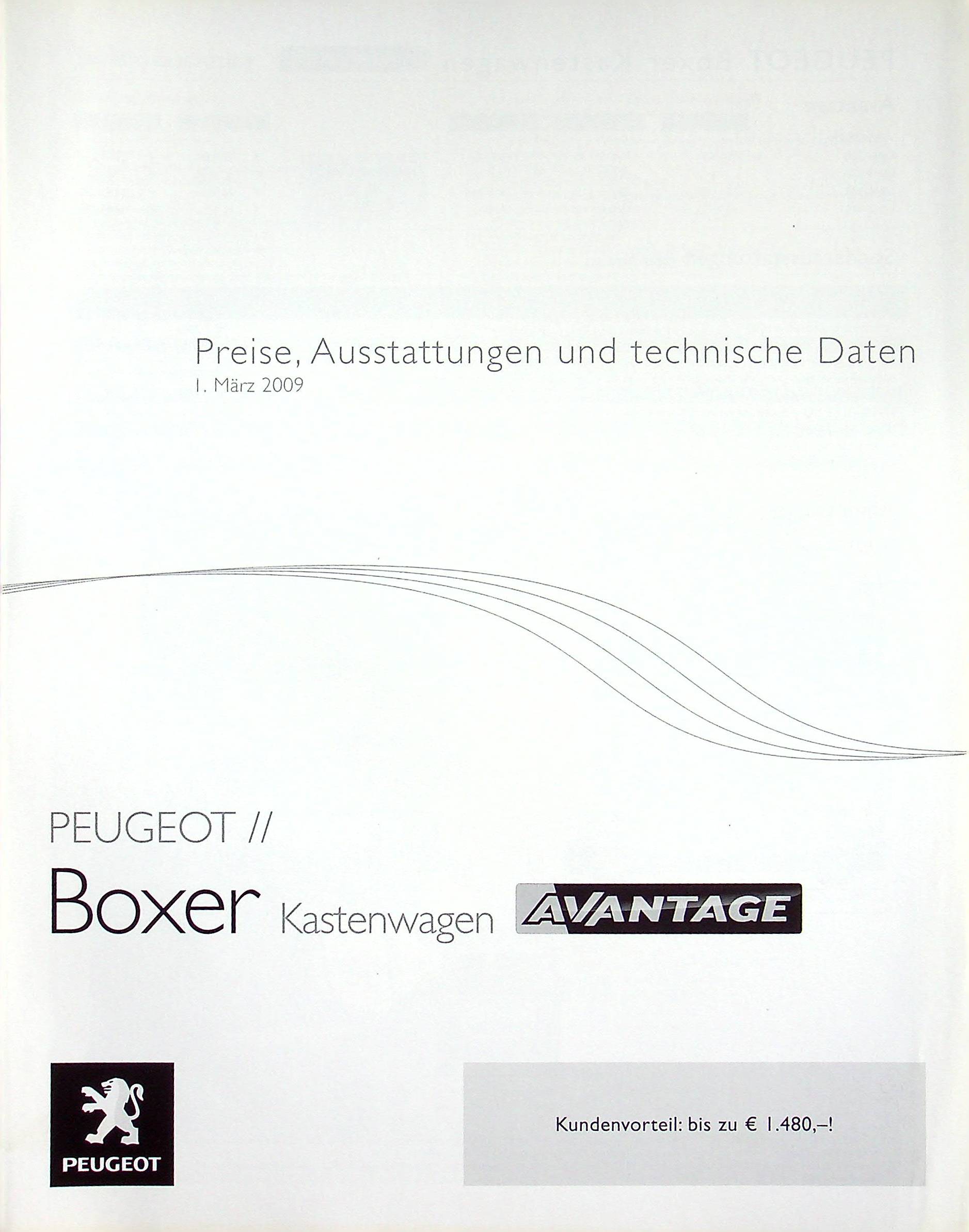 Peugeot Boxer - Avantage - Preisliste & Extras - Prospekt 03/2009
