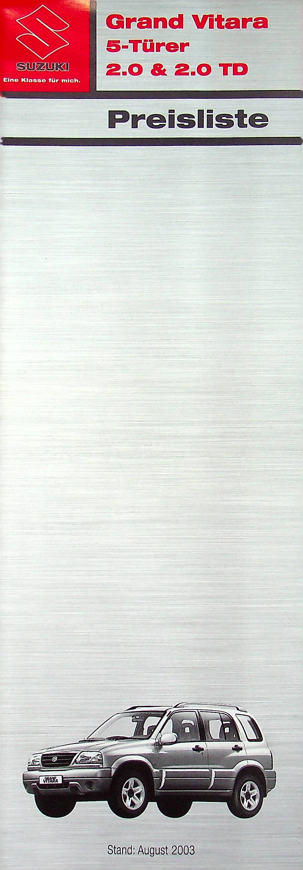Suzuki Grand Vitara 2.0 + TD - Preisliste & Extras - Prospekt 08/2003