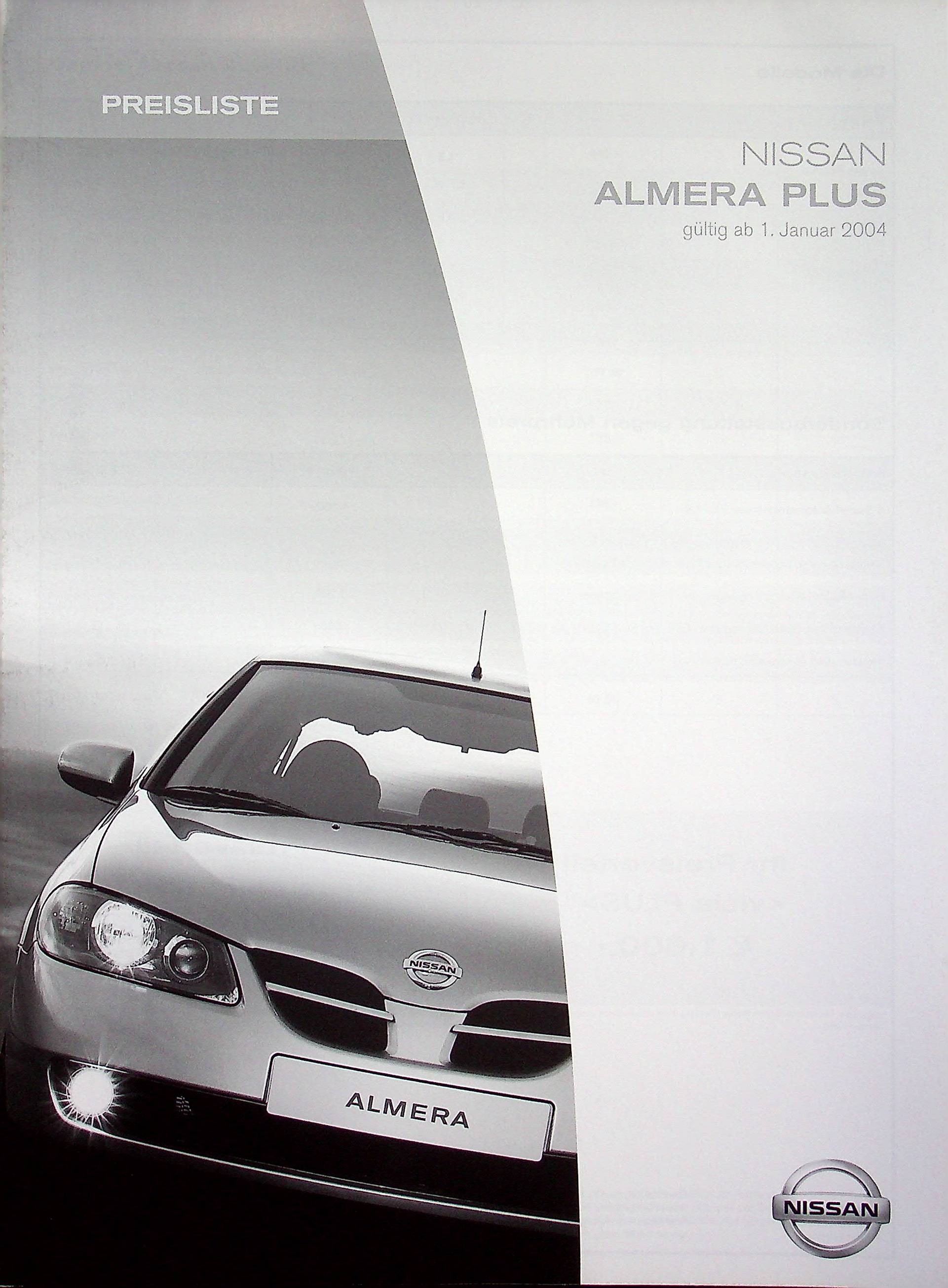 Nissan Almera - Plus - Preisliste & Extras - Prospekt 01/2004