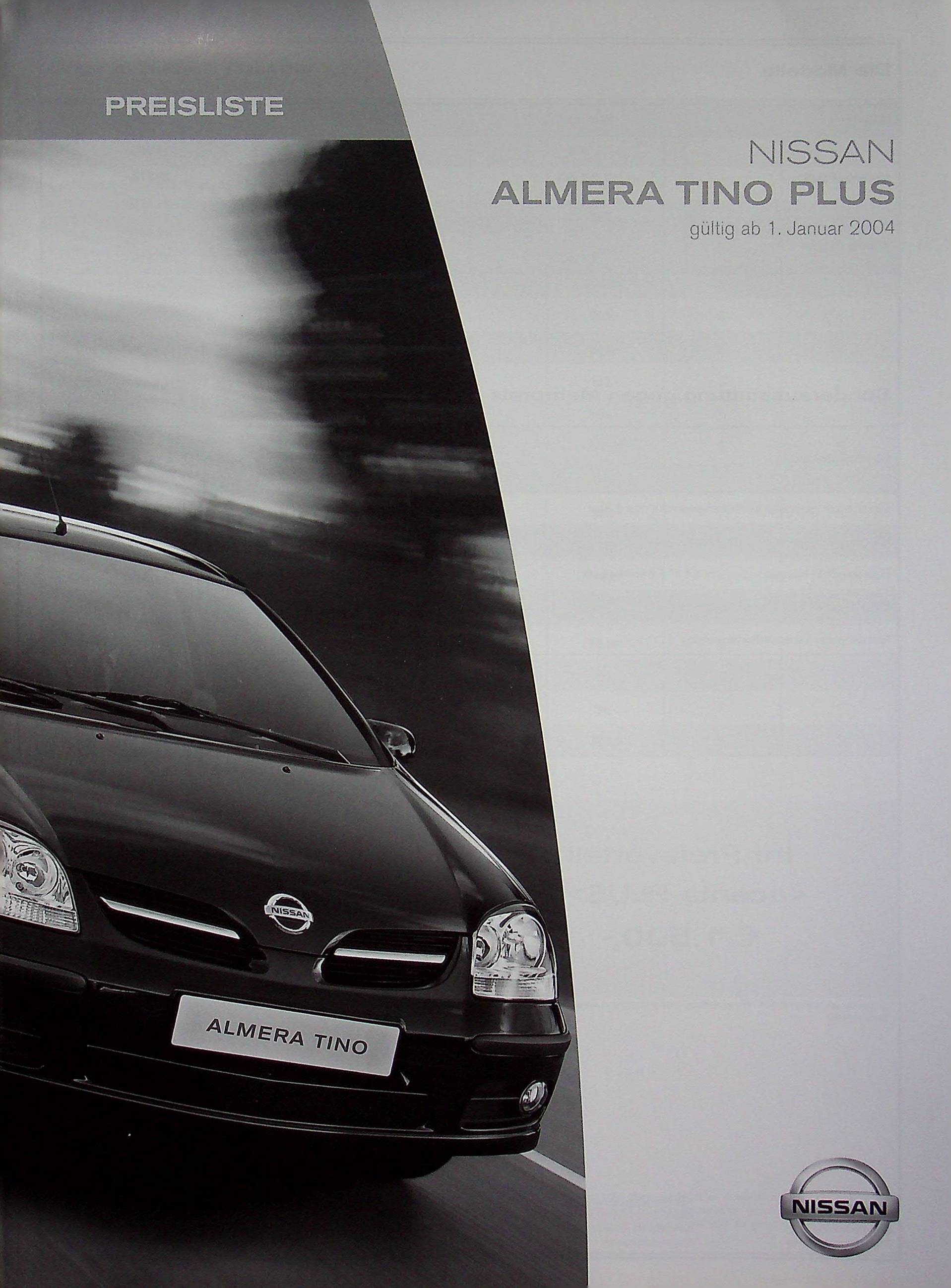 Nissan Almera Tino - Plus - Preise & Extras - Prospekt 01/2004