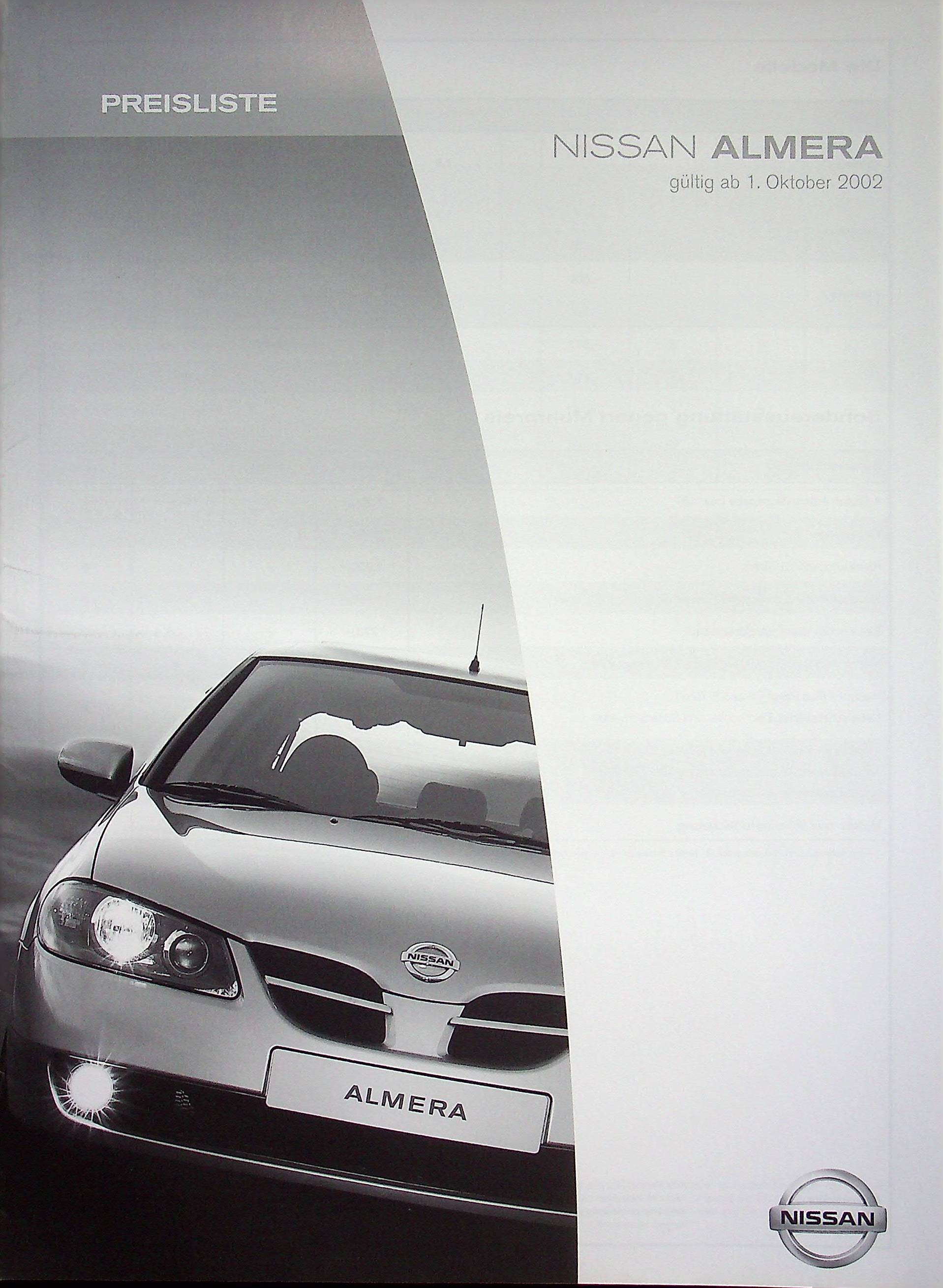 Nissan Almera - Preisliste & Extras - Prospekt 10/2002