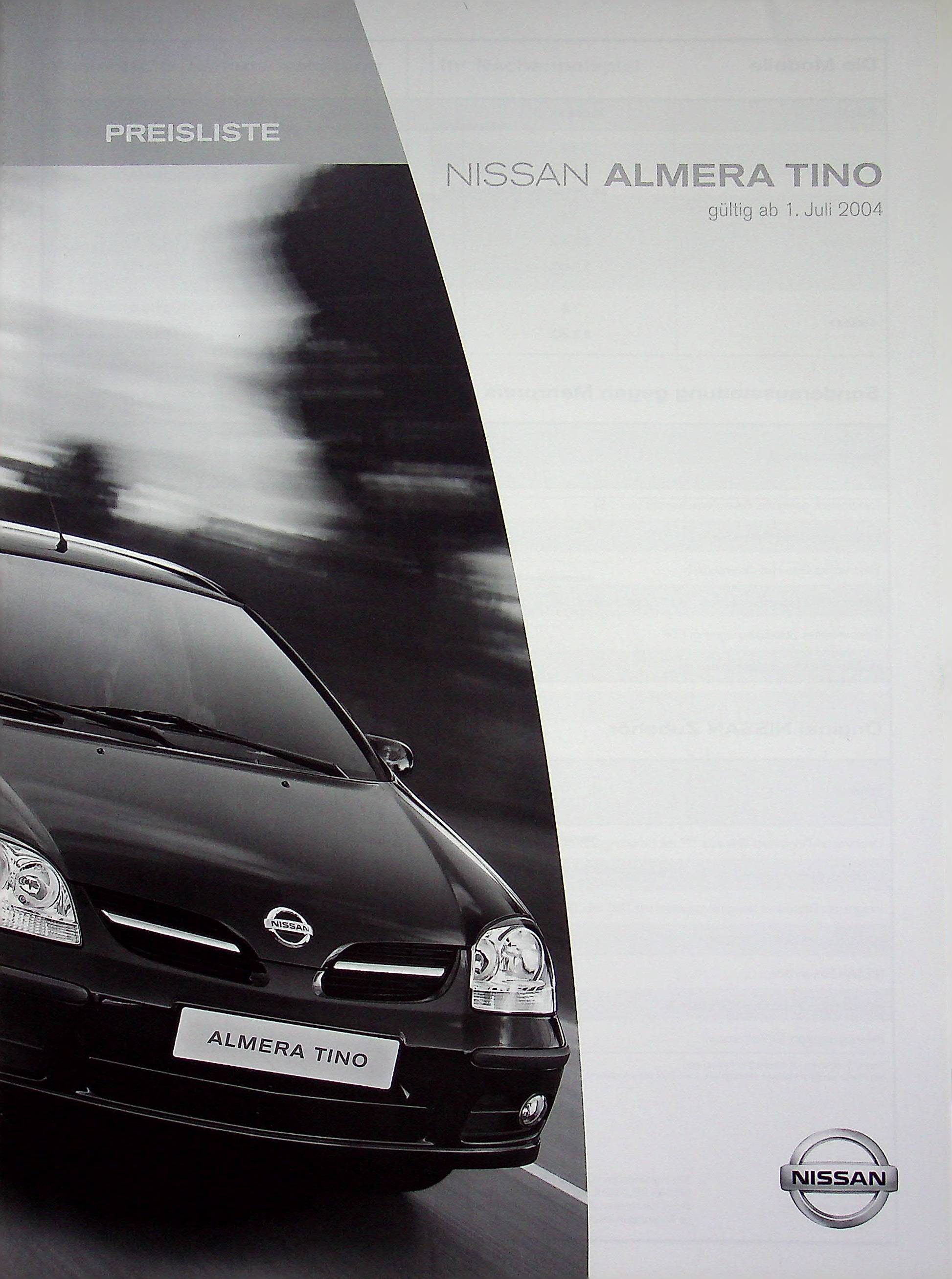 Nissan Almera Tino - Preisliste & Extras - Prospekt 07/2004
