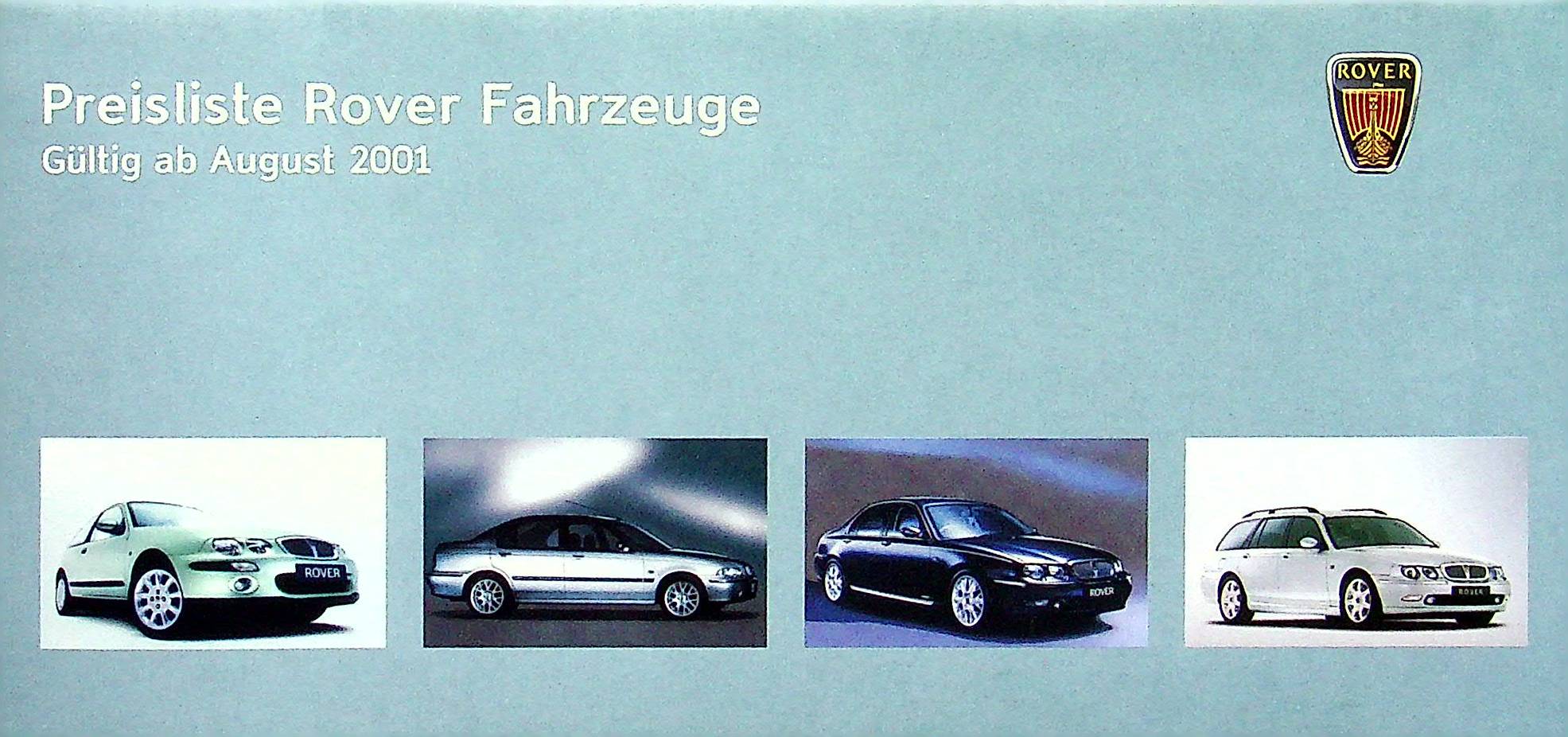 Rover 25 45 75 - Preisliste & Extras - Prospekt 08/2001
