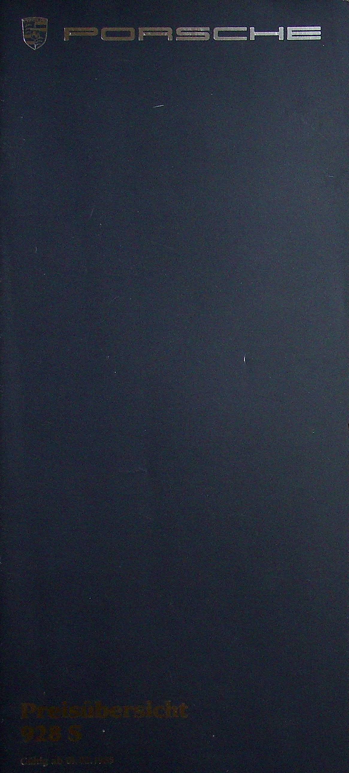 Porsche 928 S - Preisliste & Extras - Prospekt 02/1985