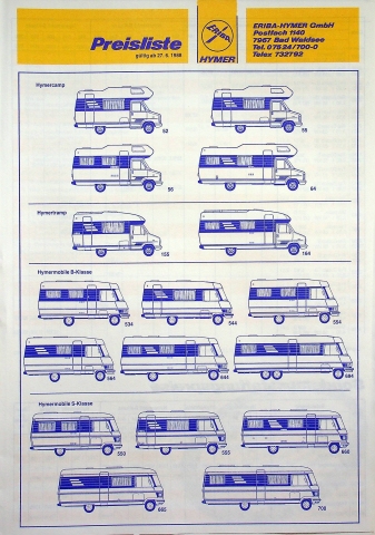 Hymer Reisemobile - Preisliste - Prospekt 06/1988