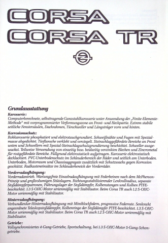 Opel Corsa A + TR - technische Daten & Ausstattungen - Prospekt 08/1983