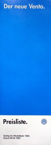 VW Vento - Preisliste & Extras - Prospekt 03/1992