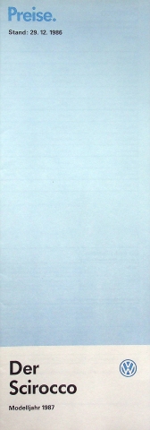 VW Scirocco - Preisliste & Extras - Prospekt 12/1986